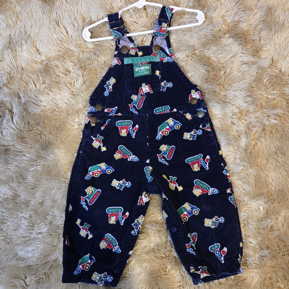 Vintage Oshkosh B'Gosh Toddler Boys 18m Mice At Work Corduroy Overalls 90s